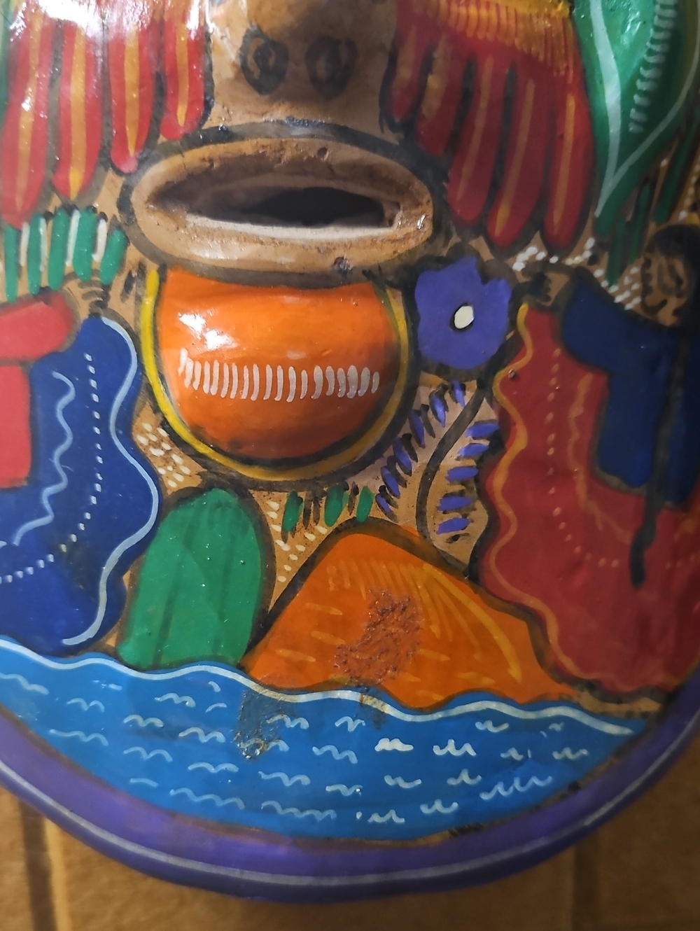Mexican Terracotta Wall Mask, Terracotta Pottery, Hand-painted Mask, Tribal Art - Picture 3 of 8